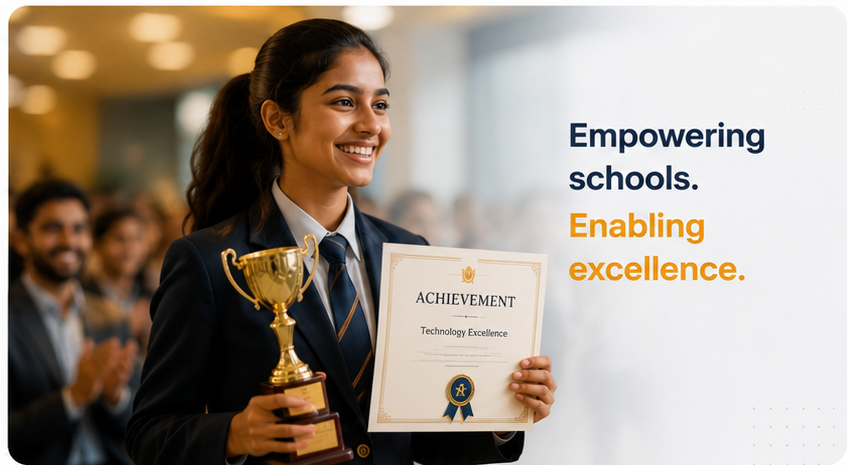 A student celebrating an achievement award